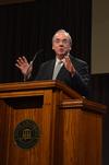David S. Dockery, president of the university, welcomes guests to the Carls-Schwerdfeger history lecture. - Photo by Anne Richoux