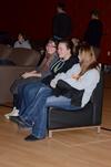 Yongjoo Jo, freshman elementary education major, Alexa MacKay, freshman Christian ministry and missions major, and Amanda Kuenzle, freshman nursing major, talk prior to the movie in the Bowld Student Commons sponsored by the Student Government Association.  - Photo by Anne Richoux