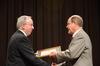 David S. Dockery, president of the university, awards Dr. Jerol Swaim, president of Williams Baptist College, with the Distinguished Alumnus Award during the Homecoming Reunion Chapel. - Photo by Zac Calvert