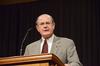 Dr. Jerol Swaim, president of Williams Baptist College, speaks after receiving the Distinguished Alumnus Award. - Photo by Zac Calvert