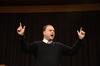 Lyle Larson, senior pastor of First Baptist Church of Goodlettville, preaches about heavenly treasures during the Homecoming Reunion Chapel. - Photo by Zac Calvert