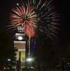 Homecoming 2011 brought a new look for Miller Tower on the campus of Union University.  Fireworks lit up the night sky for friends, students and faculty gathered on the lawn. - Photo by Morris Abernathy