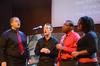 MOSAIC choir members Cedric Townsend, Zac McMillan, David Madden, and Treasure Hightower lead music during chapel. - Photo by Zac Calvert