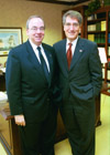 President David S. Dockery and Robert P. George pose for a photo shortly before Dr. George's chapel address. - Photo by Jim Veneman