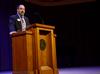 Scott Huelin, director of the honors community and associate professor of English, speaks in chapel. - Photo by Ebbie Davis