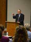 Larry Cox, former vice president with the Southern Baptist Convention’s International Mission Board, speaks on Islam and the results of the Arab Spring during an event held in Harvey Hall.  - Photo by Jacob Moore