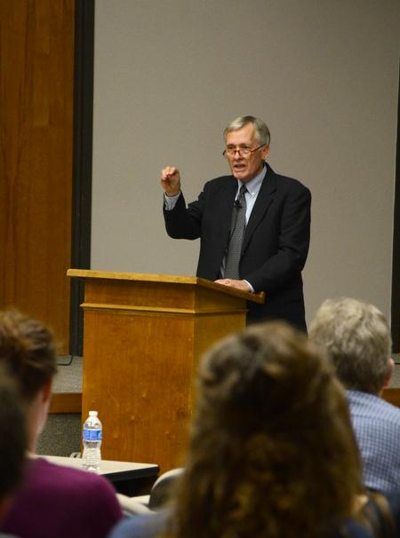 Larry Cox, former vice president with the Southern Baptist Convention’s International Mission Board, speaks on Islam and the results of the Arab Spring during an event held in Harvey Hall. 