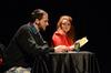Rob Griffith, sophomore English major, and Heather Nicholas, senior theatre/speech major, play out a scene for Jillian Barron's one act called 'Sure Thing.' - Photo by Jacob Moore