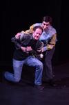 Chad Hoy, senior theatre/speech major, and Zach Palermo, sophomore journalism major, play out a scene mocking the violence found in Shakespeare plays for Lori Landon's one-act called 'The Least Offensive Play in the Whole Darn World.' - Photo by Jacob Moore