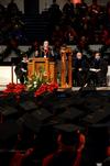 David S. Dockery, president of the university, greets graduates and their families and friends during 2011 Fall Commencement Services held at West Jackson Baptist Church.  - Photo by Jacob Moore