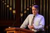 Michael Dean, Baptist chaplain at the Mass. Institute of Technology, speaks on his experiences ministering in the Boston area during chapel. - Photo by Jacob Moore