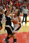 Photo by Jacob Moore
Lady Bulldog Shelby Ashcraft looks for a shot while being blocked by Freed Hardeman's Hayley Newby during a game Feb. 11 at the Fred DeLay Gymnasium. - Photo by Jacob Moore