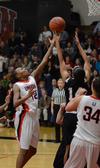 Photo by Jacob Moore
Lady Bulldog Mrashi Karumba struggles to gain control of the ball against Freed Hardeman's Amber Alexander during a game Feb. 11 at the Fred DeLay Gymnasium. - Photo by Jacob Moore