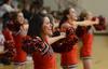Photo by Jacob Moore
Cheerleader Megan Mysinger entertains the crowd during a basketball game against Cumberland University Feb. 13 at the Fred DeLay Gymnasium. - Photo by Jacob Moore