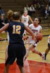 02/59/12 - LaTesa McLaughlin drives toward the goal during a game against Blue Mountain College in the opening round of the TranSouth Athletic Conference Championship held at �鶹��Ƶ.
