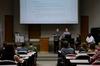 Wil Story, junior psychology major, talks about a proposed bill during Student Senate meeting. - Photo by Anne Richoux