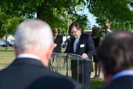 4/12/12 - Gene Fant, dean of the college of arts and sciences, gives the invocation at the beginning of the groundbreaking ceremony for the new library.