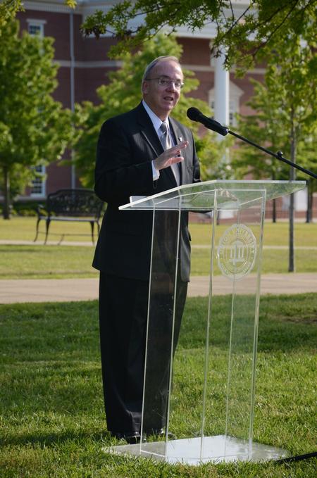 4/12/12 - David S. Dockery, president of the university, speaks during the groundbreaking ceremony for the new library.