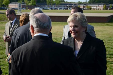 4/12/12 - Lanese Dockery, first lady of the university, mingles with guests after the groundbreaking ceremony for the new library.