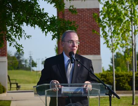 4/12/12 - David S. Dockery, president of the university, speaks to trustees, faculty, staff, students and community members during the groundbreaking ceremony for the new library.