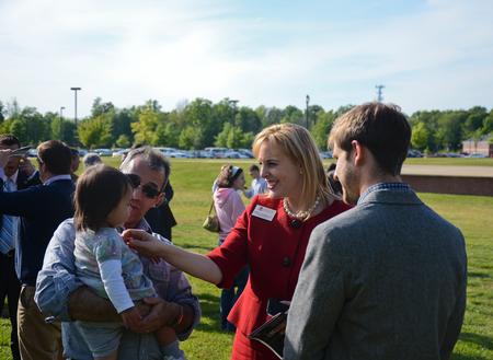 4/12/12 - Kimberly Thornbury, vice president for student services and dean of students, greets people at the groundbreaking ceremony for the new library.