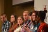 Kylie McDonald (speaking), junior political science major, sits on a student panel for perspective students in the Carl Grant Events Center on Preview Day. - Photo by Zac Calvert