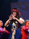 Claudia Velasco, junior accounting major, performs the role of Jack Sparrow and throws the Zeta crown symbol during the stomp number in the Zeta Tau Alpha act at the 15th Annual Variety Show. - Photo by Zac Calvert