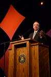 David S. Dockery, president of the university, welcomes the audience to the Roy L. White Legacy Golf and Gala, featuring former Pittsburgh Steelers quarterback Terry Bradshaw - Photo by Ebbie Davis