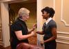 Lanese Dockery, first lady of the university, talks with Melanie Taylor, junior sports management major, during the 2012 Etiquette Dinner. - Photo by Jacob Moore