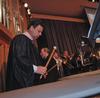 Michael Mann, assistant professor of music, plays the tympani during the Fall Convocation service. - Photo by Morris Abernathy