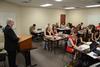 David S. Dockery, president of the university, shares information about his life during a mock obituary interview with the Cardinal & Cream student newspaper staff. - Photo by Jacob Moore