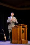 David Landrith, pastor of Long Hollow Baptist Church in Hendersonville, talks to students about the life of Stephen the martyr. - Photo by Anne Richoux