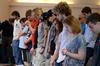 The student body worships though prayer while attending a chapel service.  - Photo by Ebbie Davis