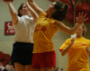 Independent Tina Smith shoots over Chi Omega Kerra Kunce during an intramural basketball game. - Photo by Jonathan Blair