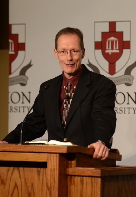 Chuck Lawless, vice president of global theological advance for the International Mission Board, speaks at a luncheon during GO Week.
