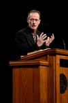 Chuck Lawless, vice-president of Global Theological Advance, talks about the importance of being mission-minded during GO week chapel. - Photo by Anne Richoux