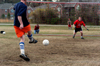 SAE goalkeeper Jacob O'Brien trains his sites on an incoming ball during an intramural soccer game. - Photo by Jonathan Blair