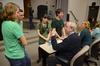 David S. Dockery, president of the university, talks with students before speaking at Student Senate. Dockery comes to Student Senate once a semester to answer questions for students.  - Photo by Jacob Moore