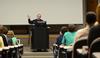 David S. Dockery, president of the university, answers questions from students at Student Senate. - Photo by Jacob Moore