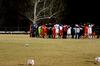 The Bulldog soccer team huddles with the Tennessee Temple University team following their semifinal round game for the NCCAA mideast region tournament. - Photo by Anne Richoux