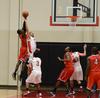 Anthony Freeman, Jr., goes up to block Valdosa State's James Anacreon during Union's first game as a member of the Gulf South Conference. - Photo by Jacob Moore
