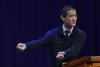 Danny Song, alum, recounts his experience in the 2008 tornado during the Fifth Year Remembrance chapel. - Photo by Morris Abernathy