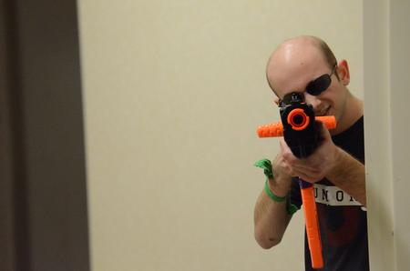 Ward Howard, sophomore physics major, participates in a Friday night Nerf gun war.
