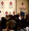 Jessica Harris speaks to a large group of undergraduate girls for Finding You at the U. - Photo by Olivia Wallace