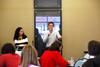 Ben Mandrell, pastor of Englewood Baptist Church, and his wife, Lynley Mandrell, answer students' questions about relationships and marriage during the Crabtree Family Life Series. - Photo by Anne Richoux
