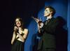 Anna Beard, junior advertising major, hosts the 16th annual Variety Show with Peter Riggs, junior Christian studies major. - Photo by Jacob Moore