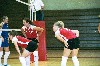 09/250/02 - No. 1 Allison Shein (left), No. 12 Crystal Abel (middle), and No. 4 Lindsay Stahlberg waiting for the serve