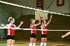 09/250/02 - No. 4 Lindsay Stahlberg (left), No 5 Andrea Darr (middle), and No. 8 Jennie Glassey (right) are ready to block any shot that comes their way
