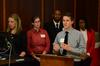 Jeff Paul, senior psychology major, presents at the 10th annual Scholarship Symposium on the correlation between academic entitlement and academic dishonesty with Joshua Morgan, Ariell Beasley, Darcie Williams and Lydia Dahl. - Photo by Jacob Moore
