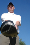 10/2/03 - Freshman Chase Whitby prepared to tee off during practice.